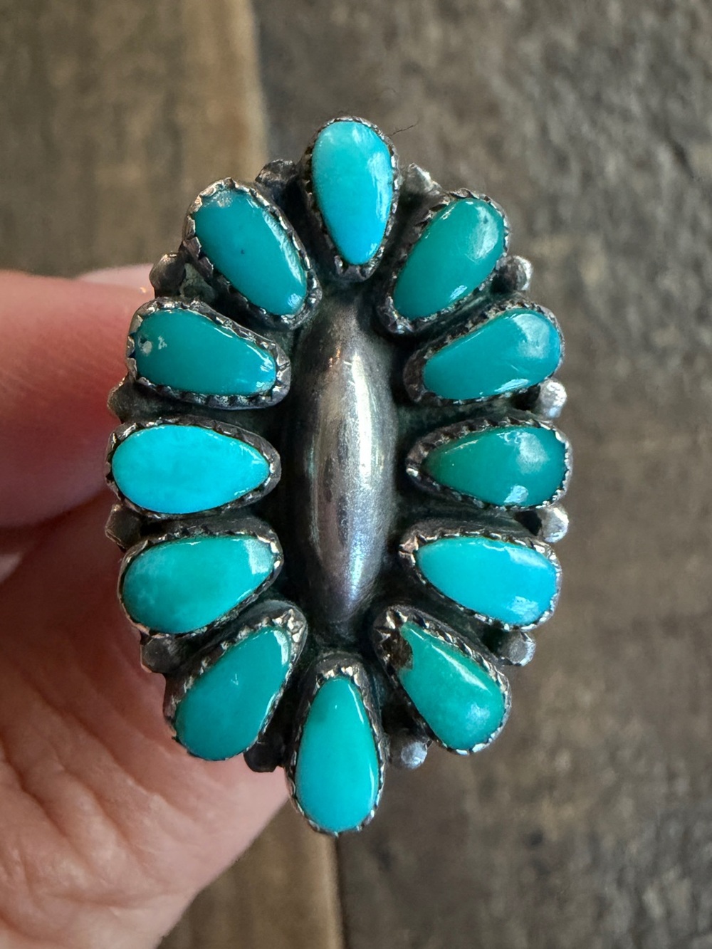 Vintage Zuni Turquoise Cluster Ring Sterling Silver Maryann & Felix Chavez Sz 5